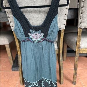Vintage Free People Teal Bohemian Beaded Y2K Dress size 2